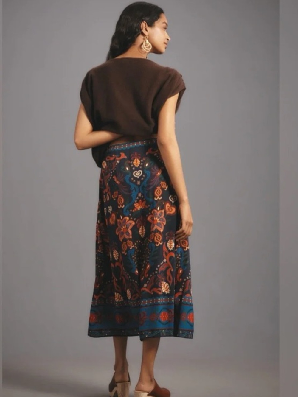 New Anthropologie Farm Rio Indigo Blue Boho Beach Floral Satin Slip Midi Skirt M - Picture 3 of 9
